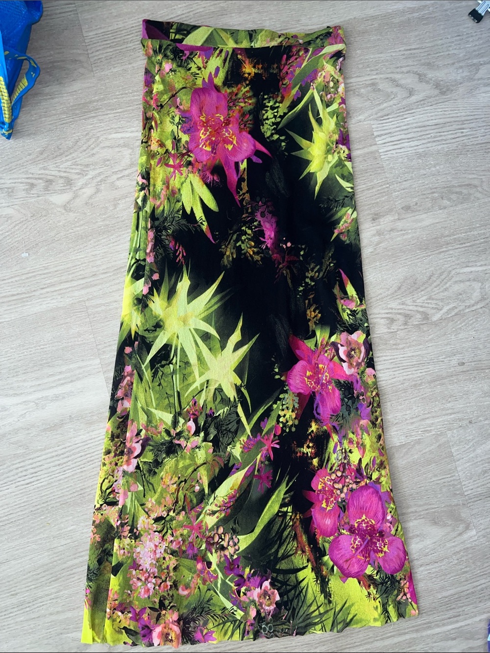 Y2K Fuzzi Italian Micro mesh Floral Maxi Skirt in Black, Neon Green & Fuchsia
